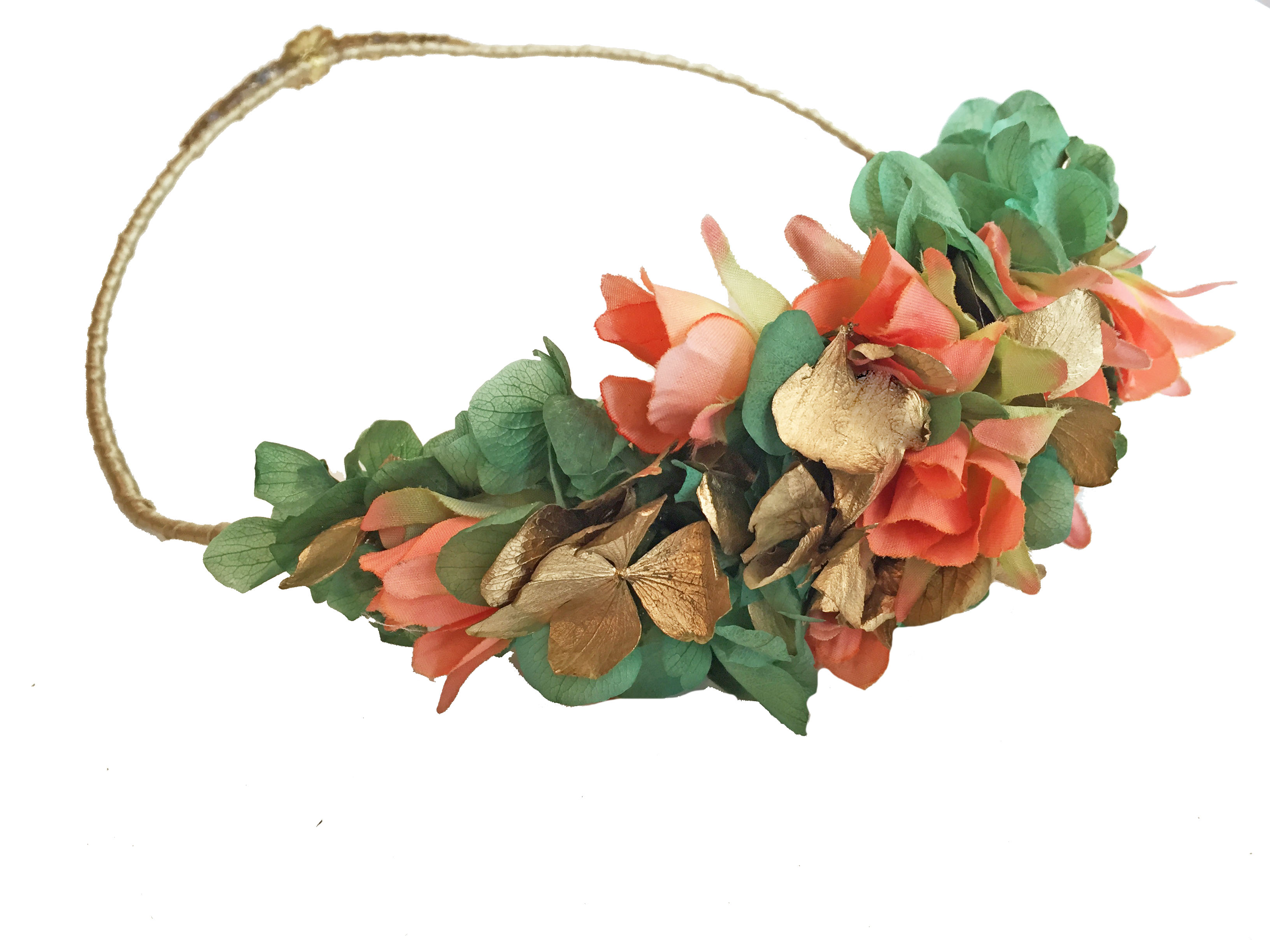 Corona de Flores Reversible Coral y Verde