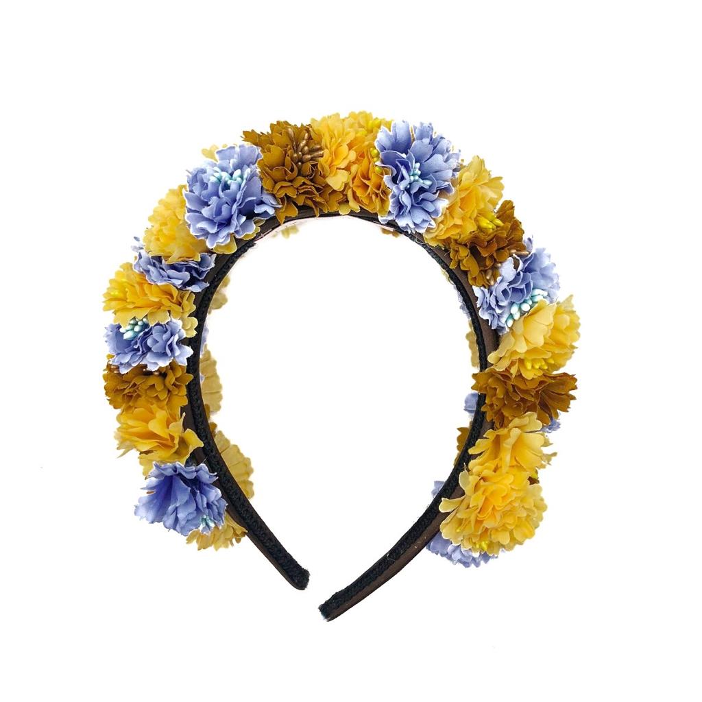 Diadema de flores Tulum Ocres y Azules